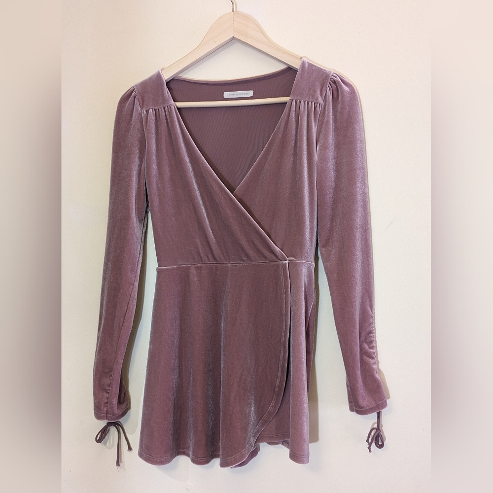 XS Urban Outfitters Dusty Pink Velvet Romper with skirt covering